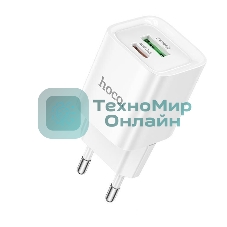 Сетевое зарядное устройство HOCO C147A 1USB+1Type-C 3.0A PD 20W+QC3.0, белый