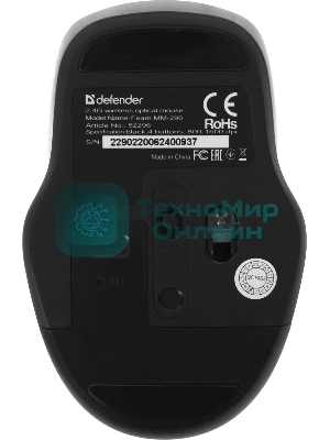 Мышь беспроводная Defender Feam MM-296 черный, 1600 dpi, радиоканал, USB, кнопки - 4