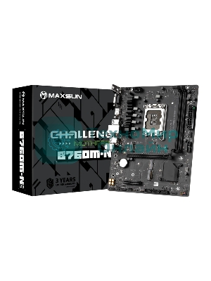 Материнская плата Maxsun Challenger B760M-N D5, LGA 1700, Intel B760, 2xDDR5, 3xSATA, 2xM.2, 1xPCIe 4.0 x16, 1xPCIe x4, 1xVGA, 1xHDMI, 1x 1Gb LAN, 2xUSB-A 2.0, 4xUSB-A 3.2 Gen 1, 5.1, mATX