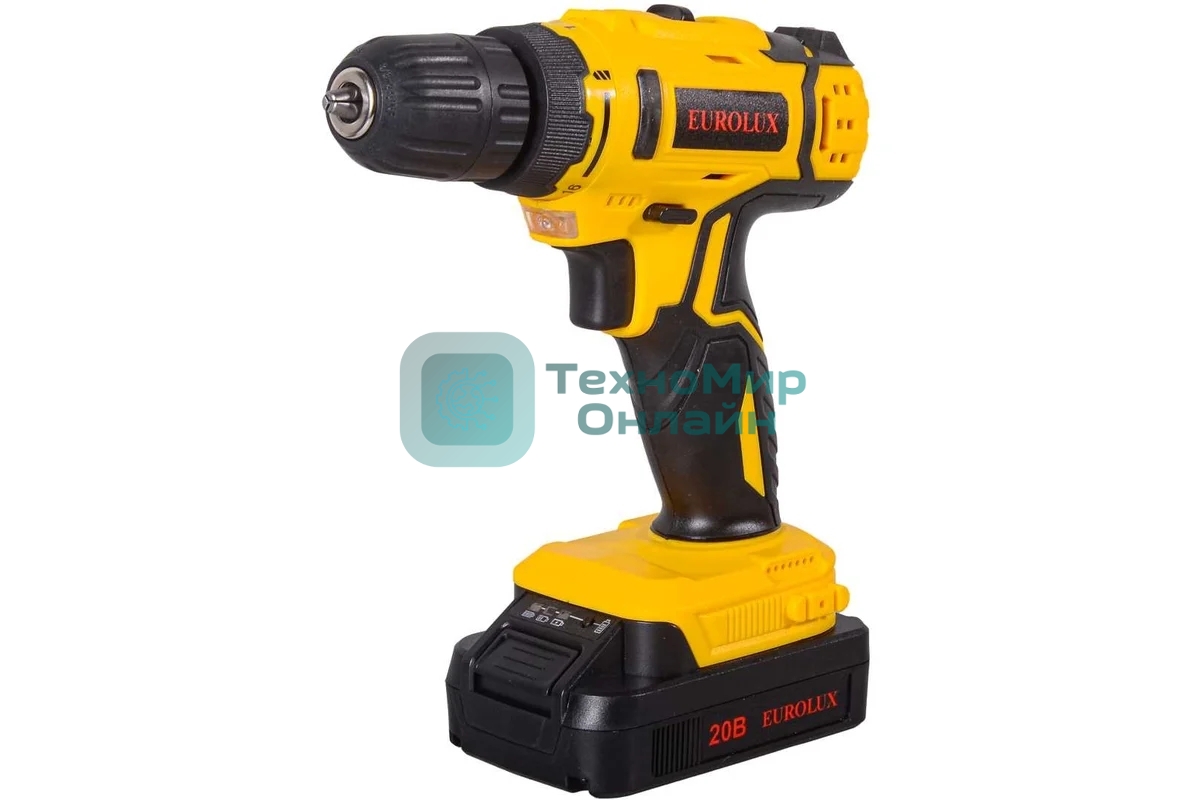 Дрель-шуруповерт Eurolux ДА-20/2Li, 20 В, 1.5 Ач, 35 Нм, щеточный