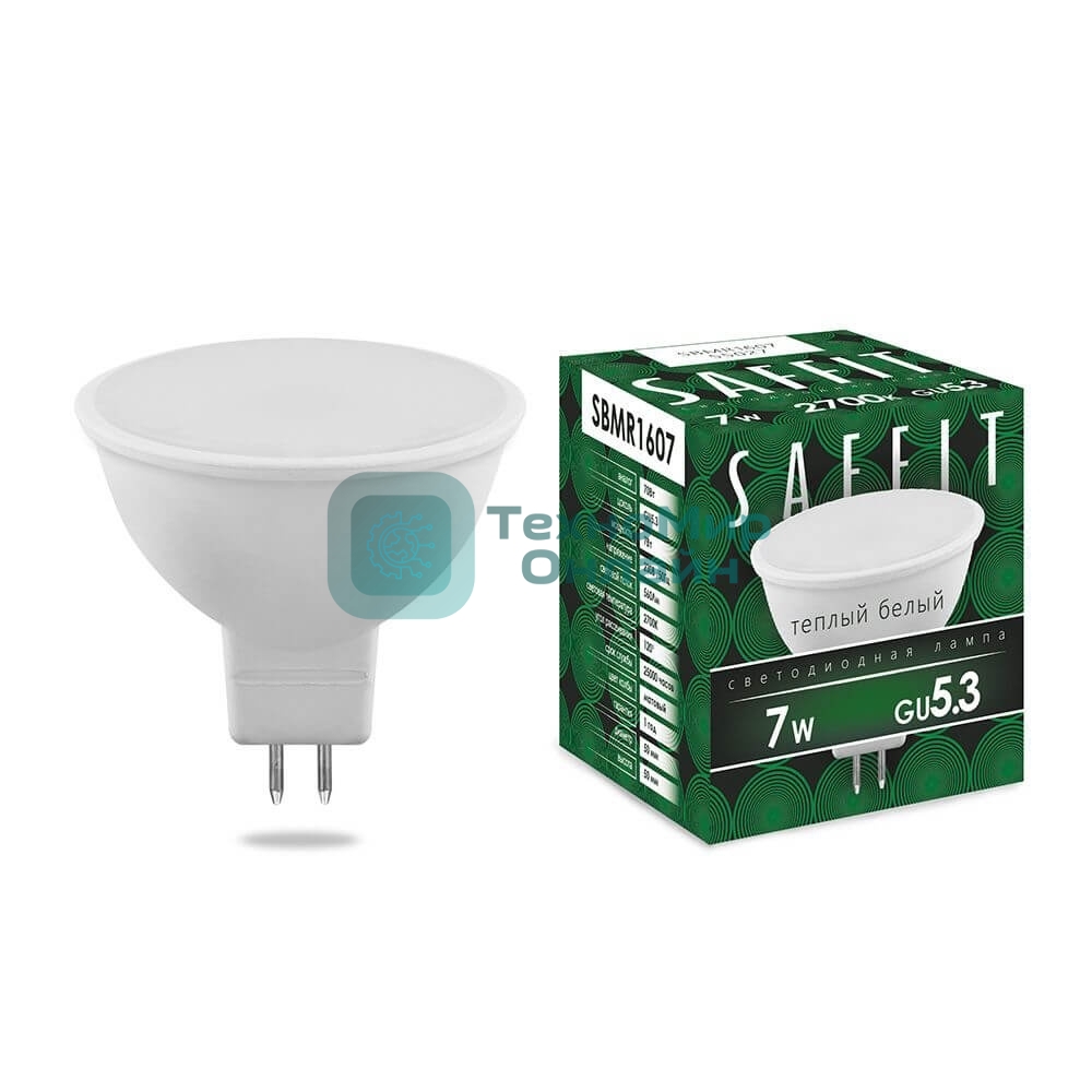 Лампа светодиодная SAFFIT SBMR1607 (55027) 7Вт 230В GU5.3 теплый
