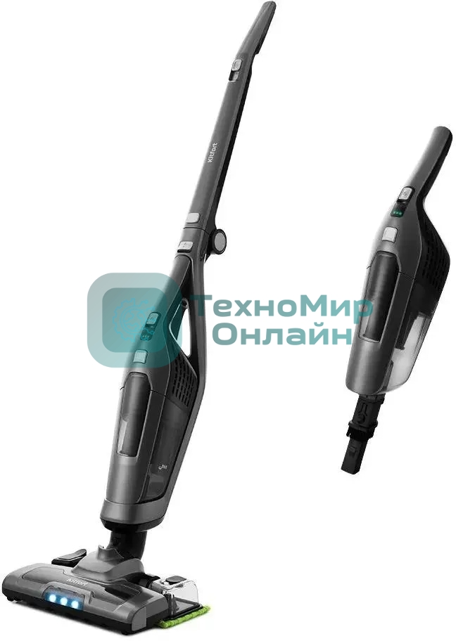 Пылесос вертикальный Kitfort KT-594 черный/серый, питание от аккумулятора, 45 Вт, уборка сухая/влажная, пылесборник 0,6 л