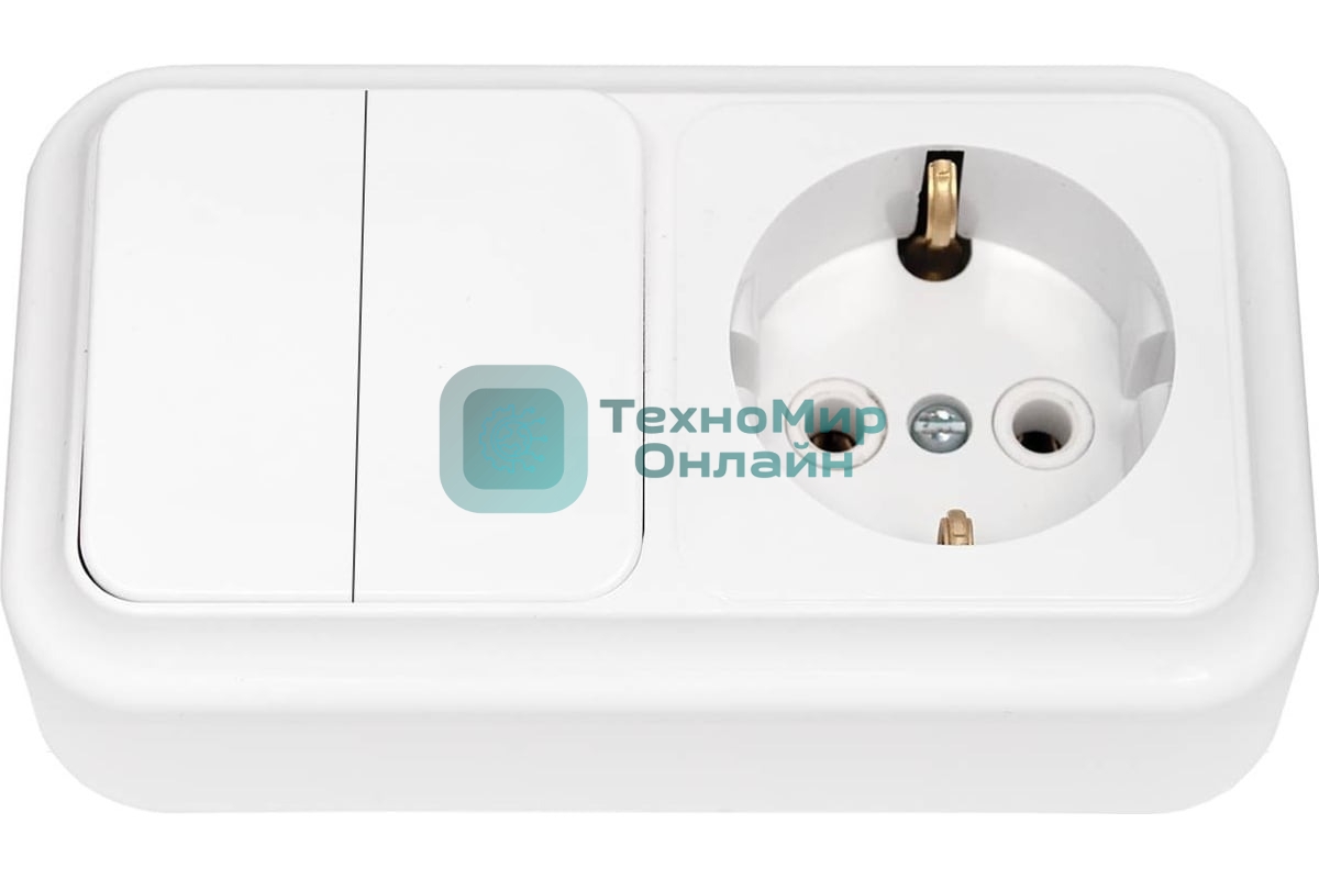 Блок: выключатель двухклавишный + розетка Беларусь 2В-РЦ-529