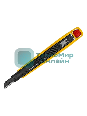 Нож Denzel 9 мм, сменное лезвие, SK4, алюминиевый корпус, торцевой зажим