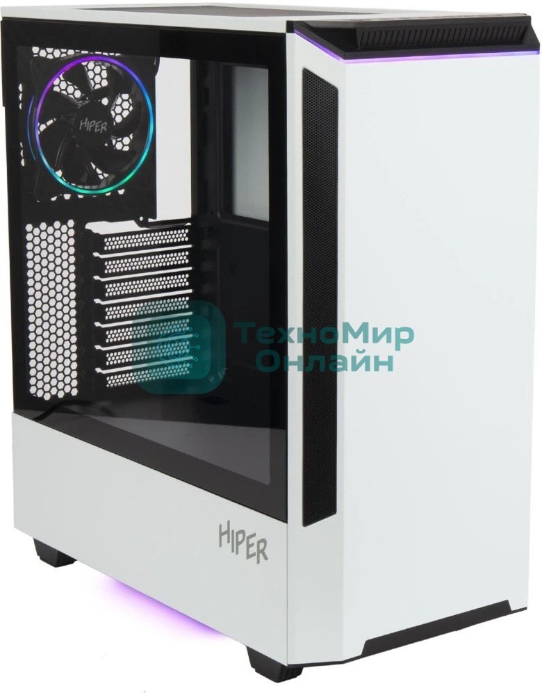 Компьютерный корпус Hiper PW81 белый без БП ATX 3x120мм 2xUSB2.0 2xUSB3.0 audio bott PSU