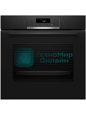 Встраиваемый духовой шкаф с добавлением пара Bosch HQG572EB3 Serie 4, Auto Pilot 15, объем 71 л , 9 режимов нагрева, 3D Hotair, Soft move door,телескопические направляющие 1уровень,гидролиз и пиролиз, сенсорное управление, черный+профиль из нержавеющей стали