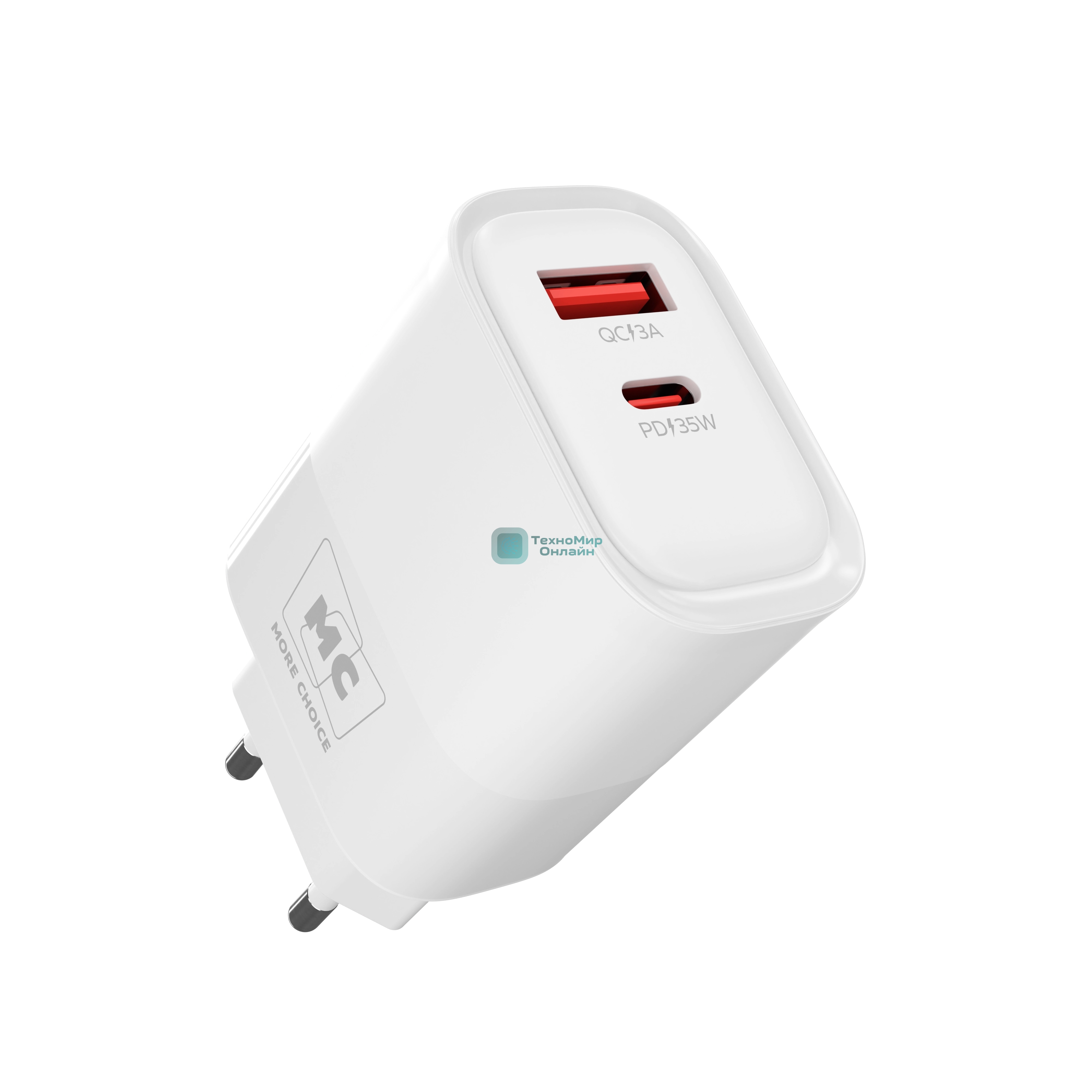 Сетевое зарядное устройство MORE CHOICE NC82a 1USB+1Type-C 3.0A PD 35W+QC3.0 для Type-C Type-C, белый