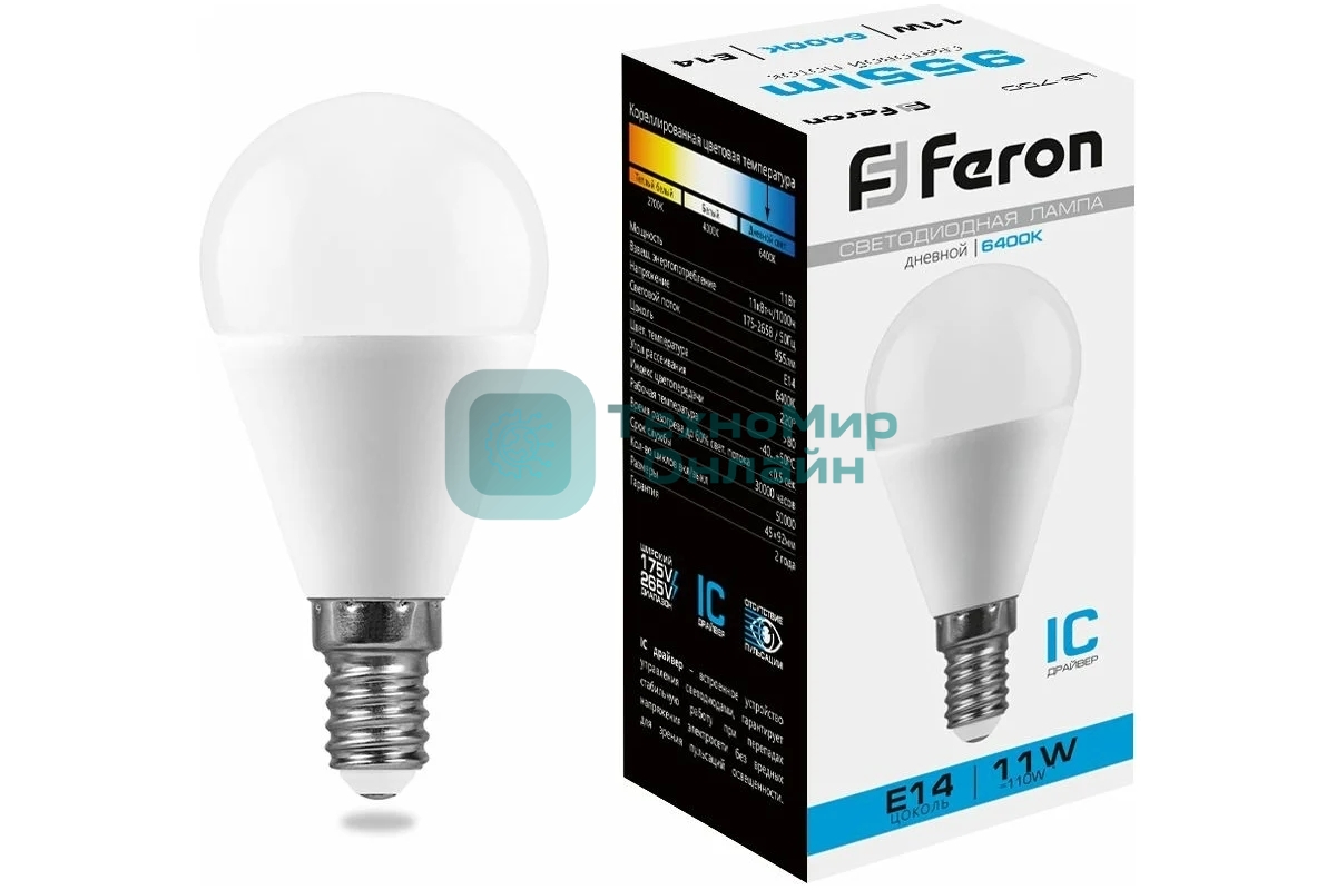 Лампа светодиодная Feron LB-750 11W 230V E14 6400K
