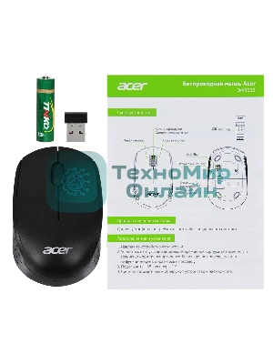 Мышь беспроводная Acer OMR020 черный, 1200 dpi, радиоканал, USB, кнопки - 3