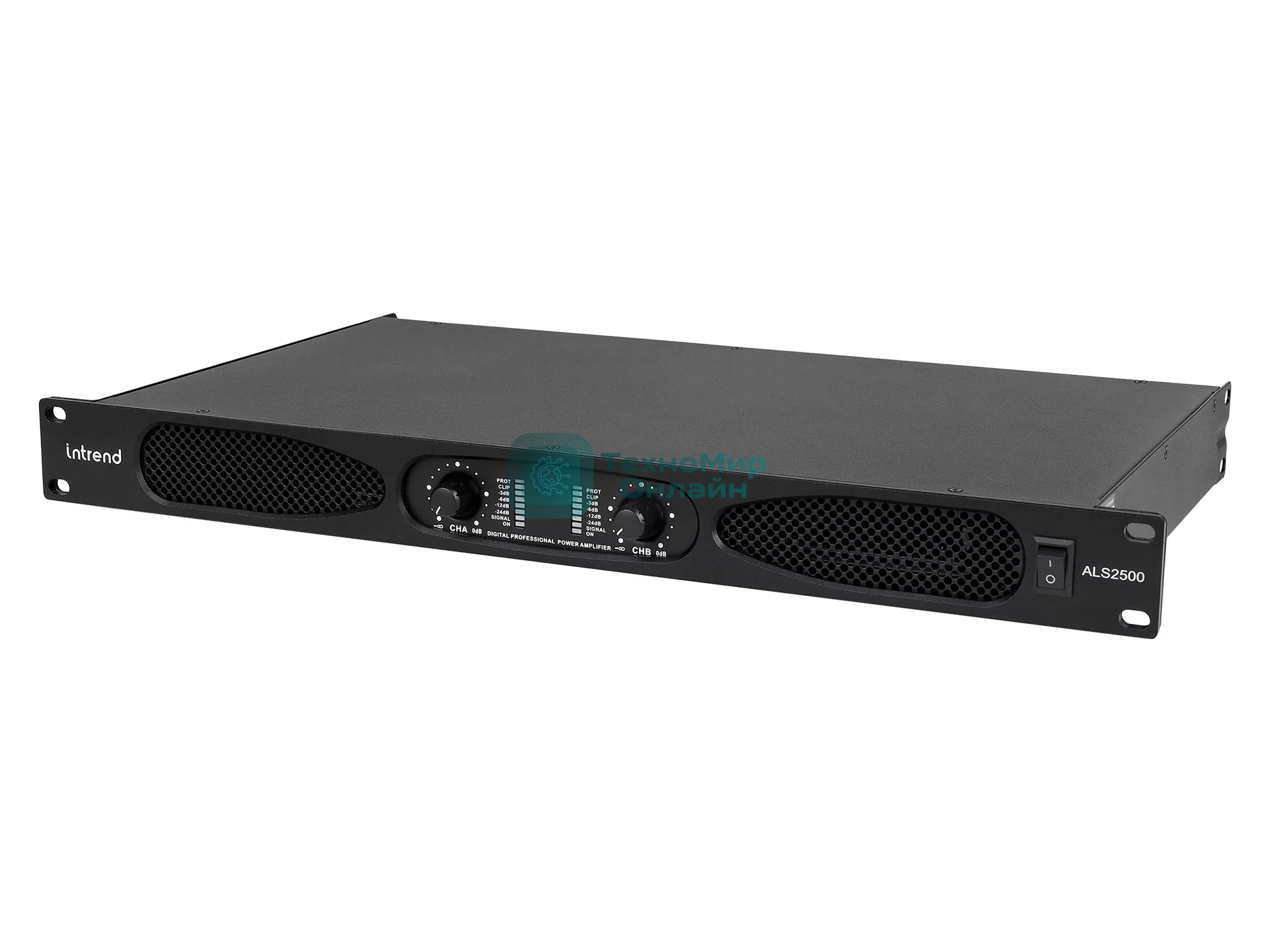 Усилитель Intrend ALS 2500 Двухканальный, 2х500Вт/8Ом, 2х800Вт/4Ом, 2х1100Вт/2Ом, 1х1600Вт/8Ом, 1х2200Вт/4Ом