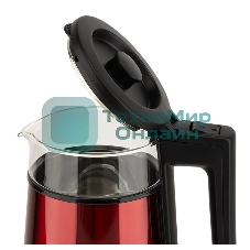 Чайник Energy E-200 (1,2 л), стекло, красный, двойной корпус