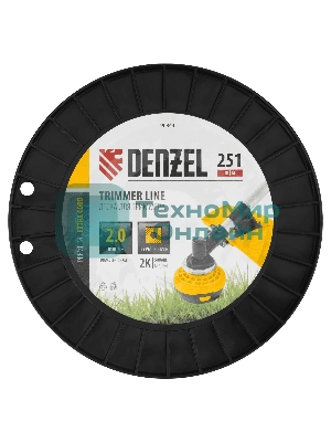 Леска для триммера Denzel двухкомпонентная, квадрат, 2,0 мм х 251 м, на DIN катушке EXTRA CORD