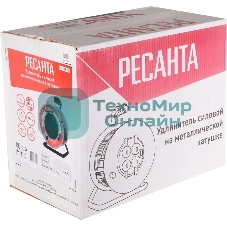 Удлинитель силовой Ресанта СУ-3х1,5-50/3 (61/118/8) 2x1.0кв.мм 4розет. 40м ПВС катушка серый
