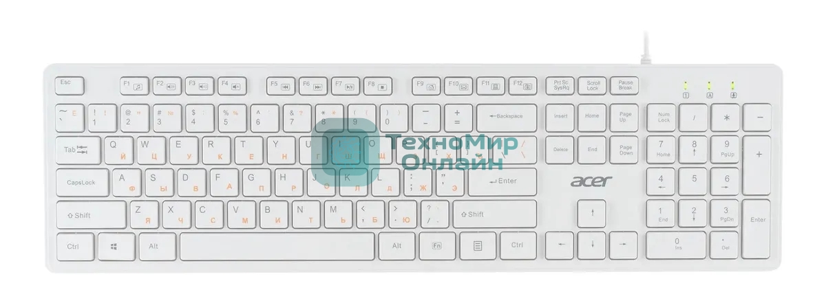 Клавиатура проводная Acer OKW123, USB, белый
