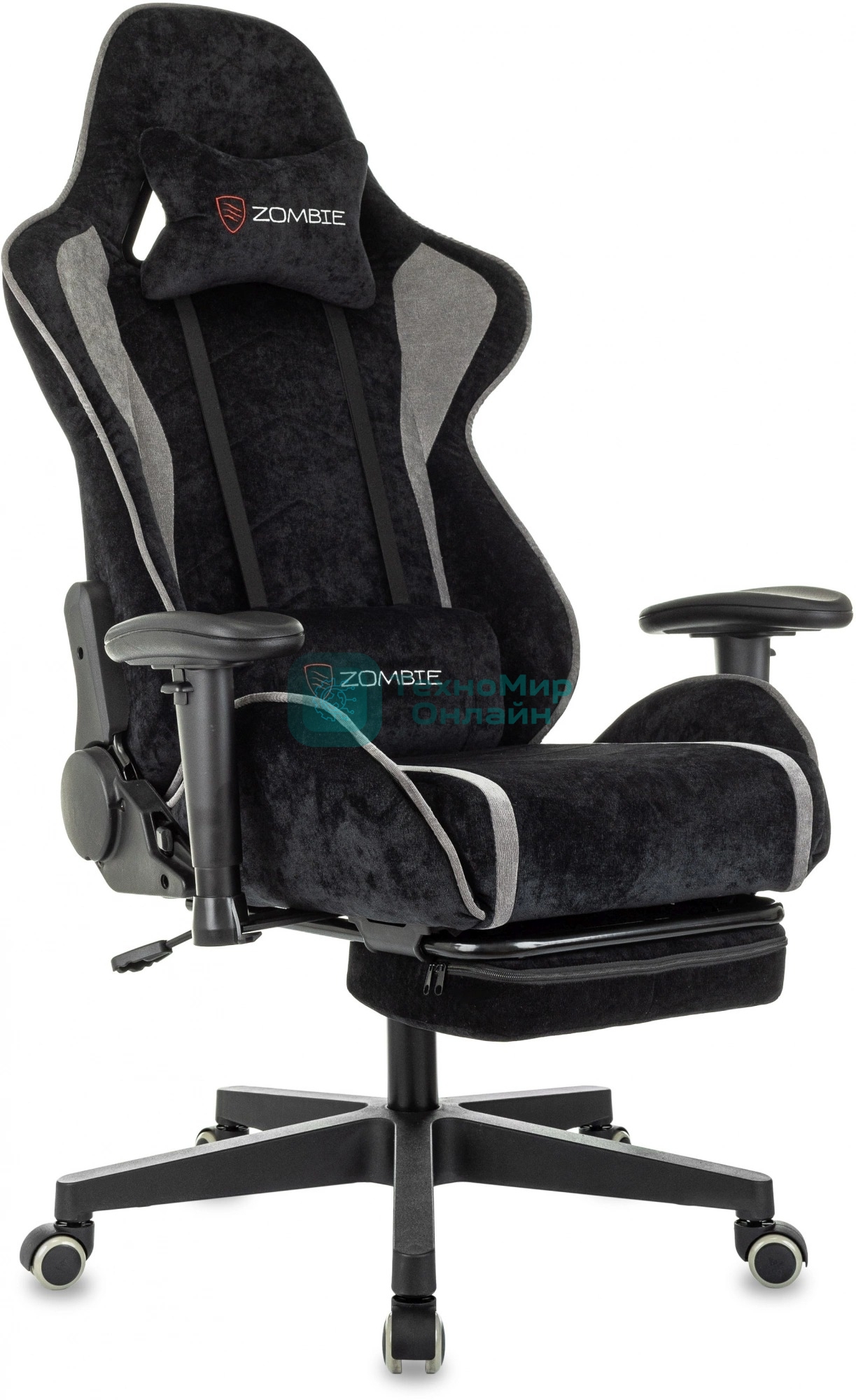 Кресло Zombie Drift/F черный/серый, экокожа, 120 кг, механизм качания, подставка для ног