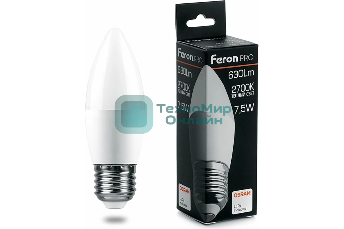 Лампа светодиодная Feron PRO LB-1307 свеча E27 7.5W 2700K