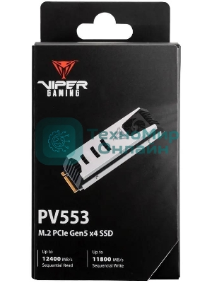 Накопитель SSD Patriot Viper PV553, 1Tb, PCIe 5.0 x4, M.2 2280, NVMe, R/W 11700/9500, активное охлаждение