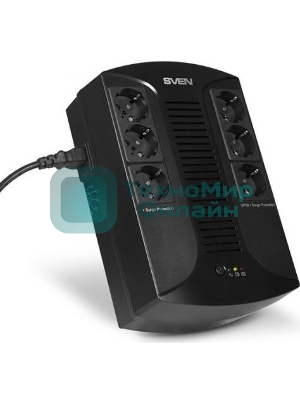 Источник бесперебойного питания SVEN UP-L1000E 1000VA/500W (6 розеток: 3х UPS/сетевой фильтр+3 x сетевой фильтр)