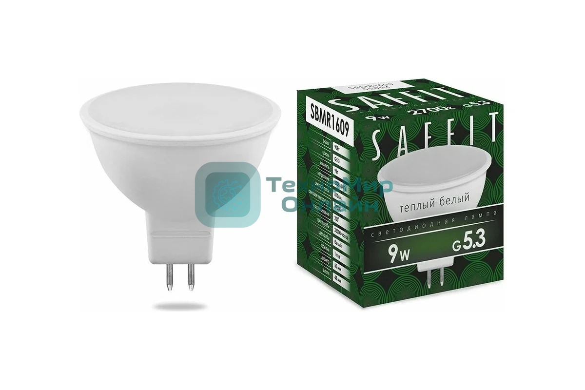 Лампа светодиодная SAFFIT SBMR1609 (55084) 9Вт 230В GU5.3 теплый