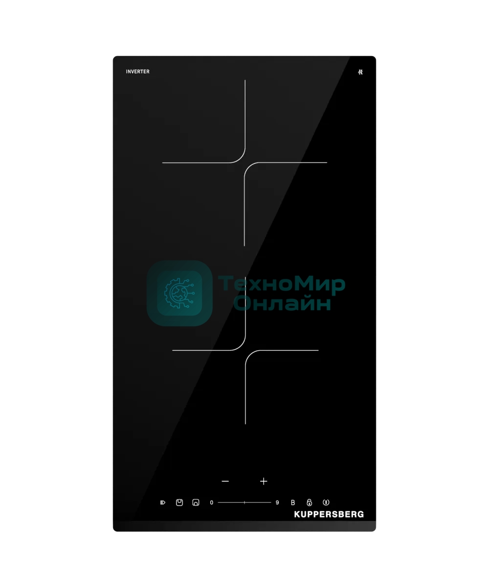 Индукционная варочная панель Kuppersberg ICI 306, High-Tech, индукция, 30 см, 2 зоны нагрева, 9 уровней мощности, inverter, таймер, пауза, Booster, слайдерное управление, черный