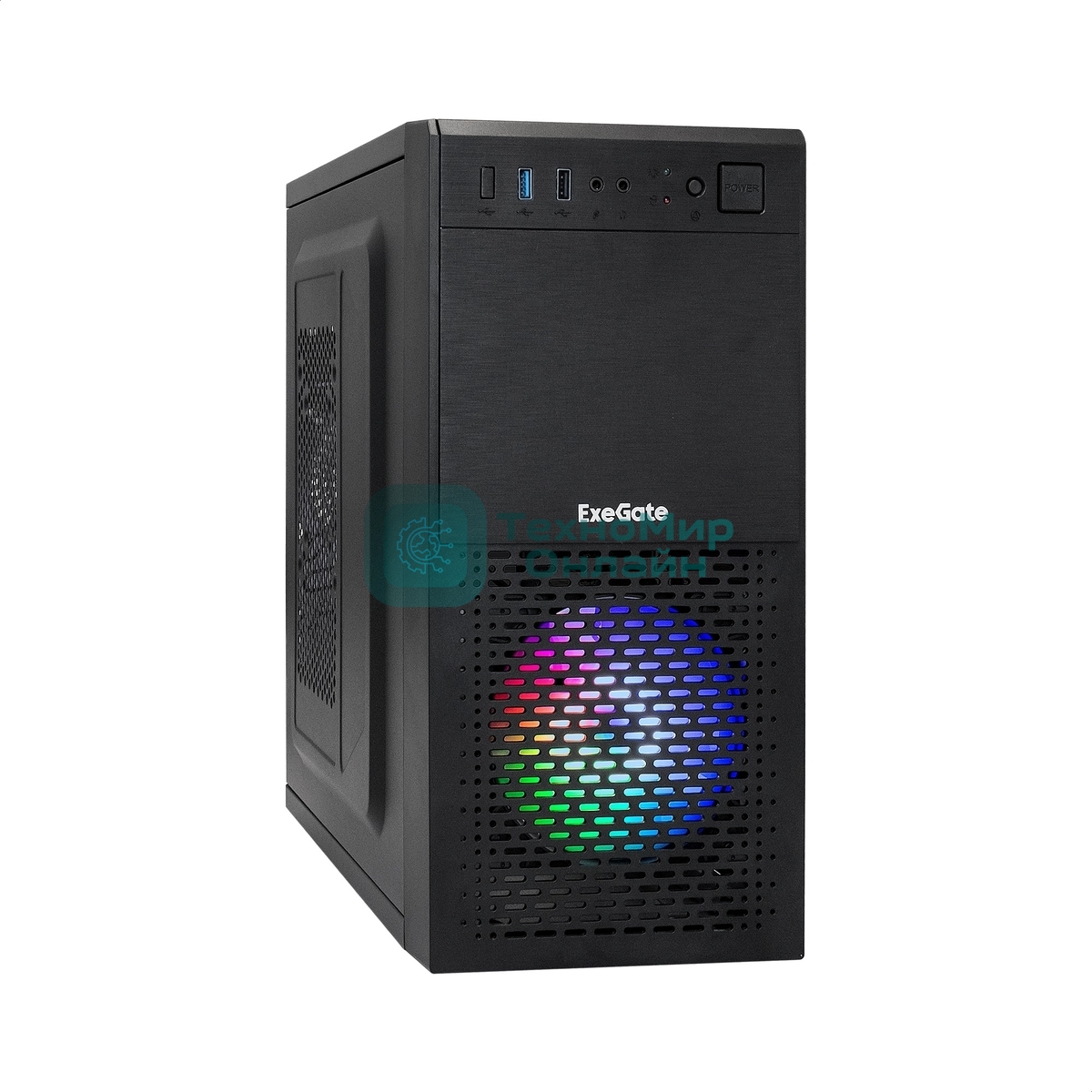 Компьютерный корпус Minitower ExeGate mEVO-7807-NPX600 (mATX, БП 600NPX 12см, 1хUSB+1хUSB 3.0, черный 1x12см с RGb подсветкой)