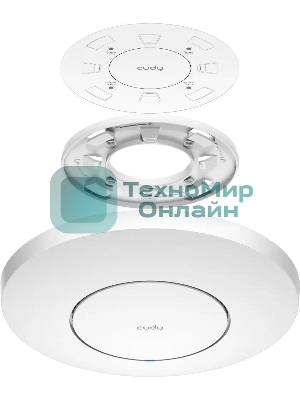 Точка доступа AX3000 Dual Band Ceiling Mount Wi-Fi 6 Access Point, Chipset MT7981, 802.11ax/ac/a/b/g/n, 2402Mbps at 5GHz + 574Mbps at 2.4GHz, 1 x 2.5G RJ45 Port, MU-MIMO, Support 12V DC or 802.3at PoE or Passive PoE, Internal Antennas, 48V passive PoE adapter included, Cudy Mesh Support