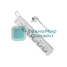 Удлинитель с сетевым фильтром Defender DFS 133, белый, 5 розеток, 3 м.