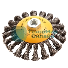 Щетка для УШМ Denzel 125 мм, М14, тарелка, крученая нержавеющая проволока 0,5 мм