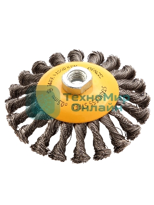 Щетка для УШМ Denzel 125 мм, М14, тарелка, крученая нержавеющая проволока 0,5 мм