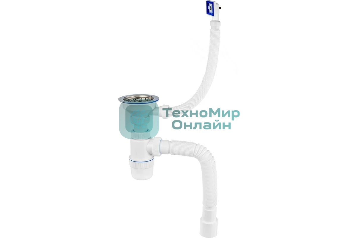 Сифон Элит с нерж. чашкой d114мм, переливом гофротрубой L800 мм. (3½