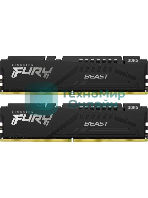Оперативная память Kingston Fury Beast, DDR5, 32Gb (2x16Gb), 6400MHz, CL32, DIMM, с радиатором, черный