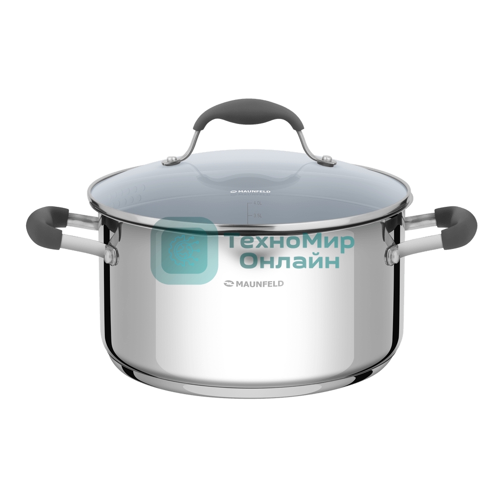 Кастрюля Maunfeld LAURA MCS40S08GR из нержавеющей стали со стеклянной крышкой, 22 см, 4 л.