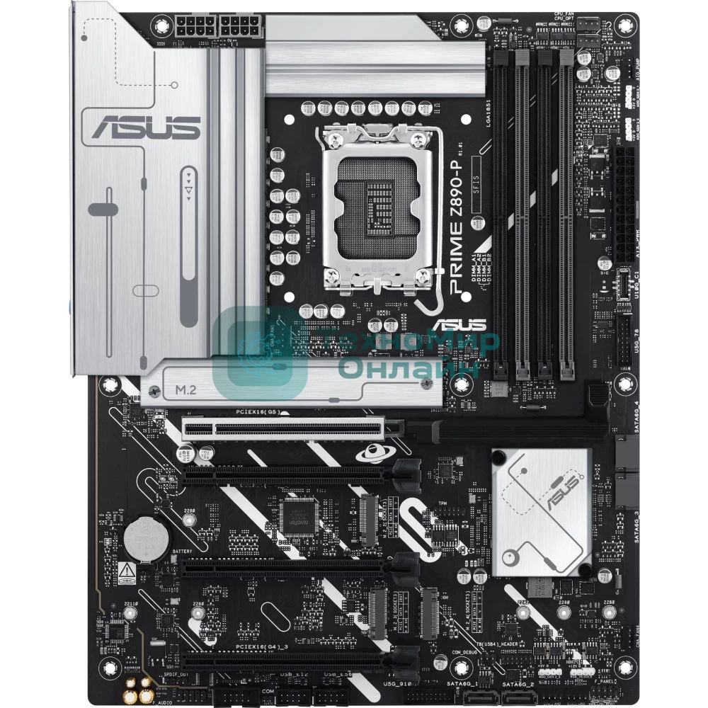 Материнская плата ASUS PRIME Z890-P, LGA 1851, Intel Z890, 4xDDR5, 4xSATA, 4xM.2, 1xPCIe 5.0 x16, 2xPCIe 4.0 x4, 1xPCIe 4.0 x1, 1xHDMI, 1xDP, 1xUSB-C (видеовыход), 1x 2.5Gb LAN, 4xUSB-A 2.0, 2xUSB-A 3.2 Gen 1, 1xUSB-A 3.2 Gen 2, 1xUSB-C 3.2 Gen 2x2, 3x3.5 мм, 7.1, ATX