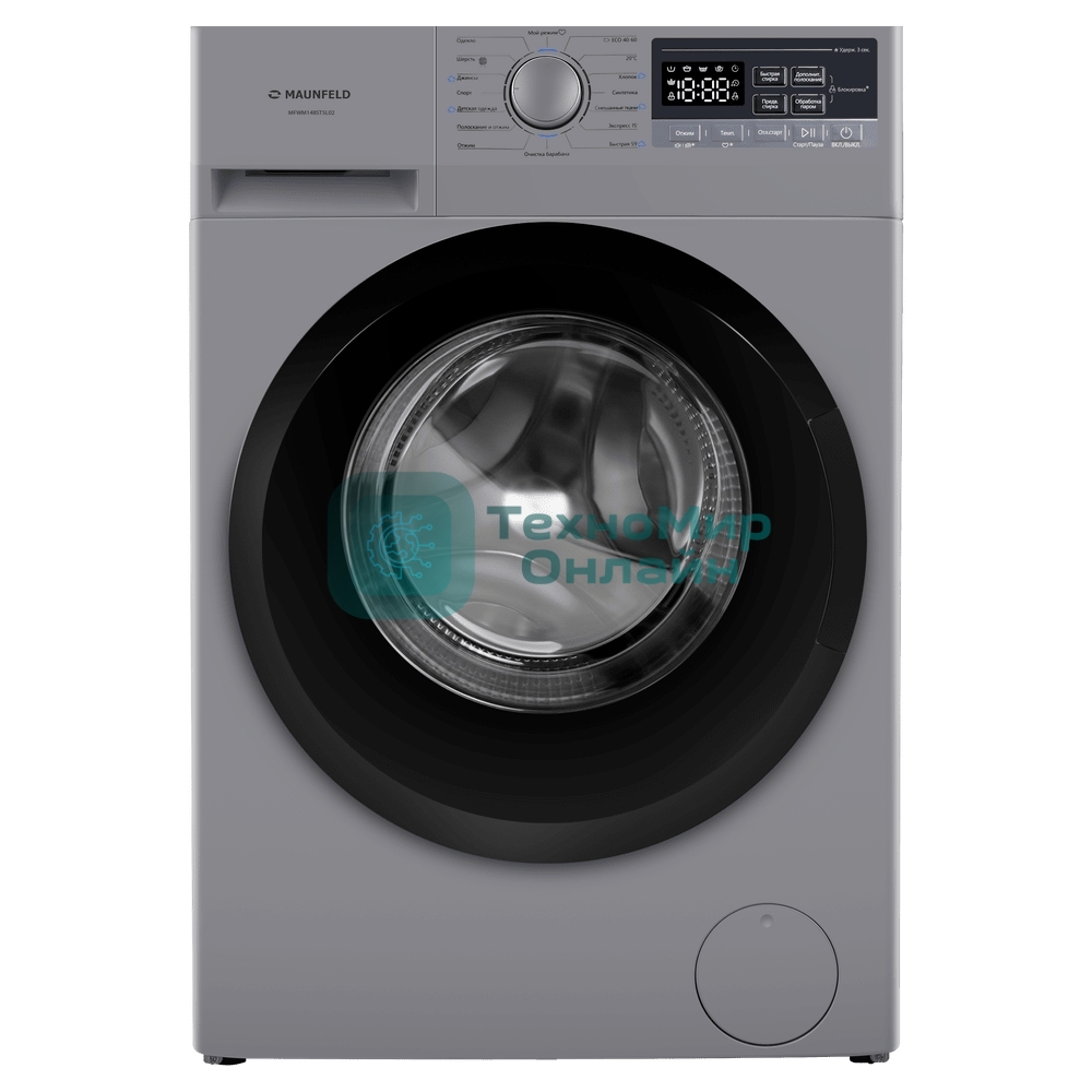 Стиральная машина Maunfeld MFWM148STSL02 серебристая, загрузка фронтальная 8кг, 1400 об/мин., класс: A+++