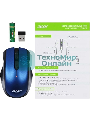 Мышь беспроводная Acer OMR031 черный/синий, 1600 dpi, радиоканал, USB, кнопки - 4