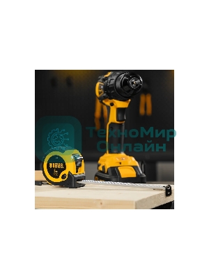 Рулетка Denzel 5м х 25мм, двухкомп. корпус, кнопка-пауза