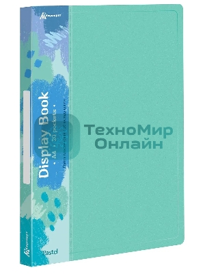 Папка с 20 прозрачными вкладками Бюрократ Pastel PAST20GRN A4, пластик, 0.5мм, торцевой карман с бумажной вставкой, мятный