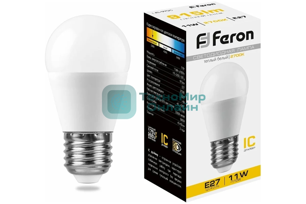 Лампа светодиодная Feron LB-750 11W 230V E27 2700K G45