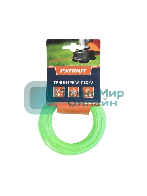 Леска PATRIOT D 2,4 мм L 12 м (звезда, зеленая) 240-12-3, картонный подвес