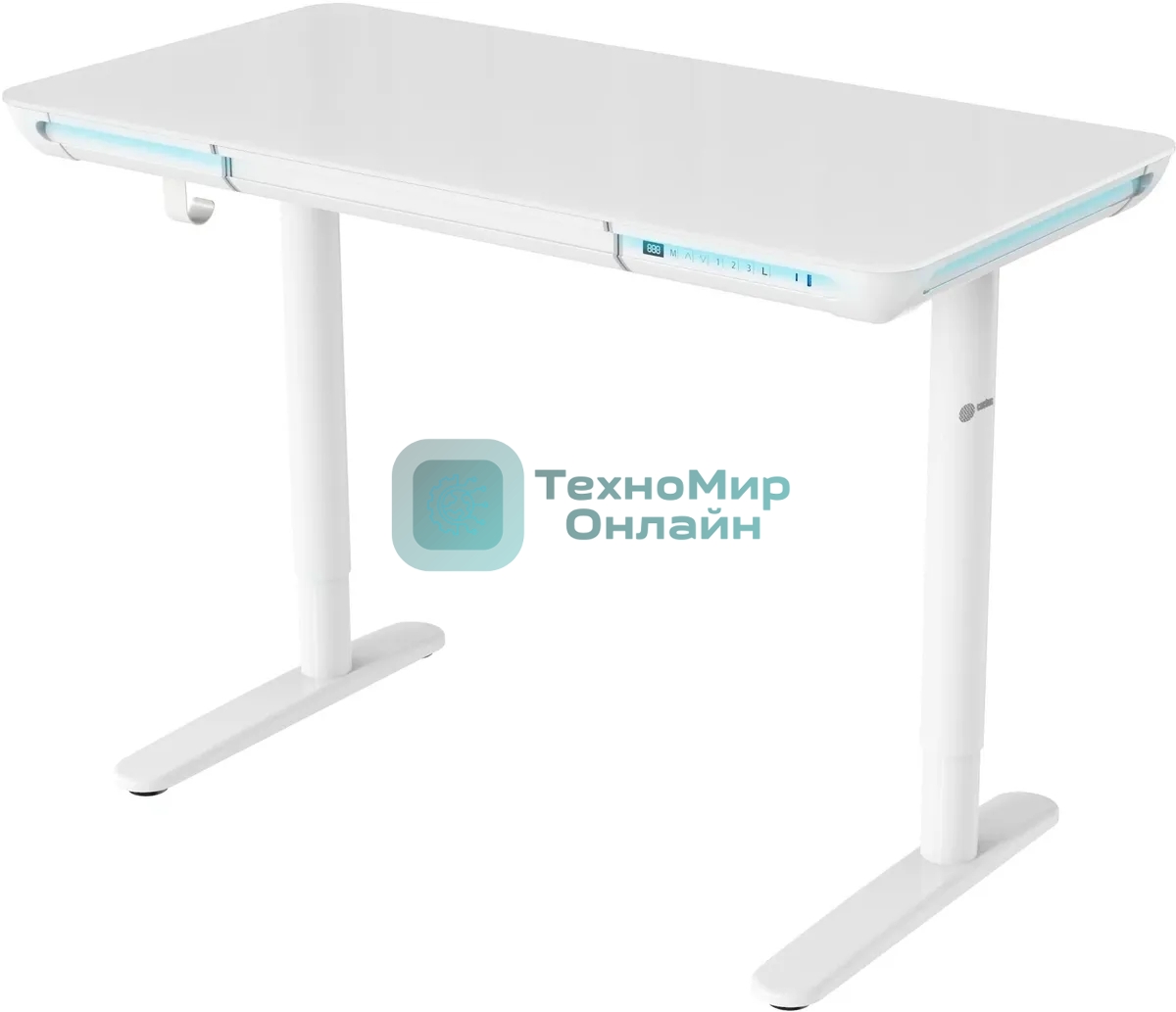 Стол компьютерный Cactus CS-EGD-WT-LED столешница закаленное стекло, белый каркас белый