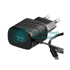 Сетевое зарядное устройство Maxvi TCM-101LB 1A, Lightning, 1xUSB-A, черный