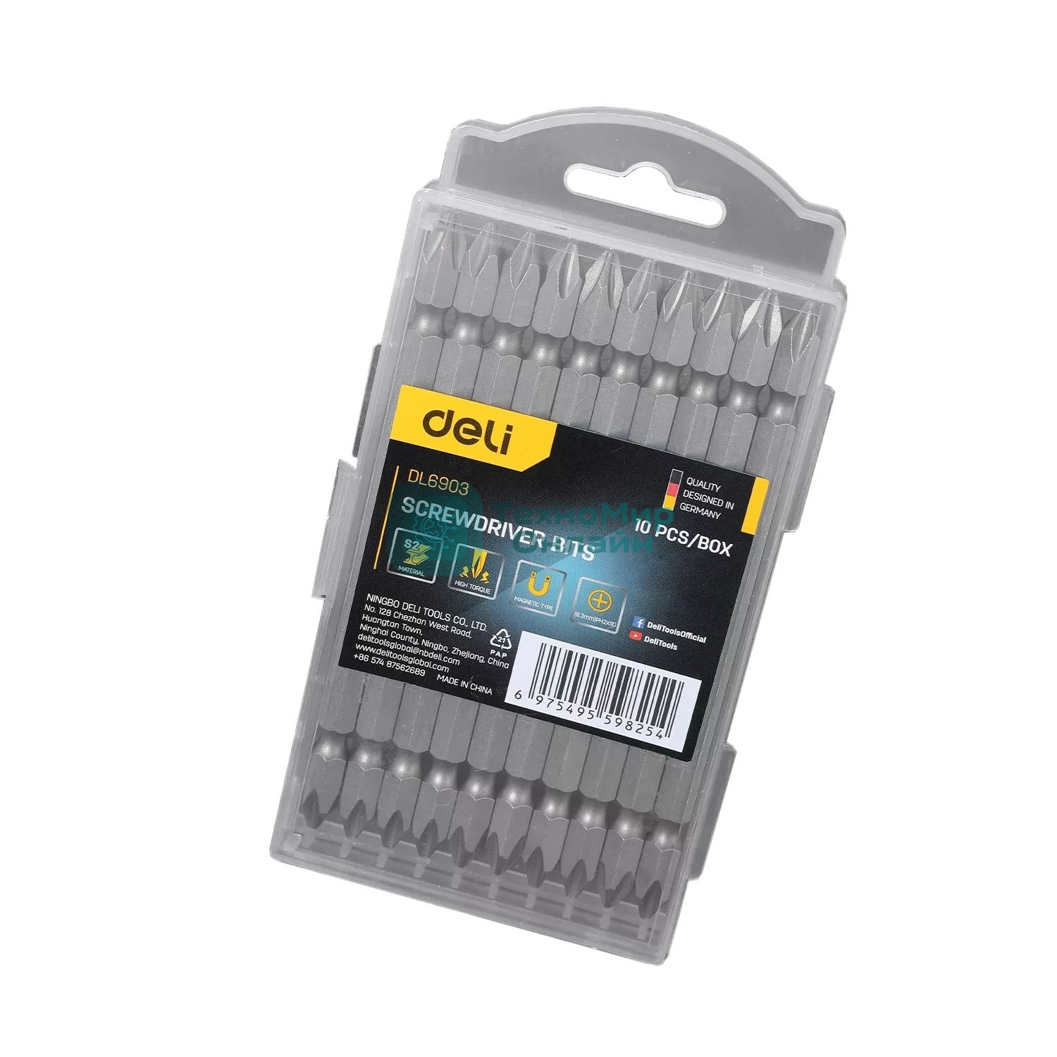 Набор двухсторонних бит 10 шт Deli DL6903 PH2x110мм, сталь S2 с твердостью 58-60HRC, пласт.кейс