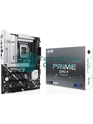 Материнская плата ASUS PRIME Z890-P, LGA 1851, Intel Z890, 4xDDR5, 4xSATA, 4xM.2, 1xPCIe 5.0 x16, 2xPCIe 4.0 x4, 1xPCIe 4.0 x1, 1xHDMI, 1xDP, 1xUSB-C (видеовыход), 1x 2.5Gb LAN, 4xUSB-A 2.0, 2xUSB-A 3.2 Gen 1, 1xUSB-A 3.2 Gen 2, 1xUSB-C 3.2 Gen 2x2, 3x3.5 мм, 7.1, ATX