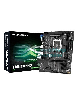 Материнская плата Maxsun MS-Challenger H610M-D, LGA 1700, Intel H610, 2xDDR4, 3xSATA, 1xM.2, 1xPCIe 4.0 x16, 1xPCIe x1, 1xHDMI, 1xVGA, 1x 1Gb LAN, 2xUSB 3.2 Gen 1, 4xUSB 2.0, 3x3.5 мм, 5.1, mATX