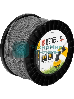 Леска для триммера Denzel двухкомпонентная, зубчатый квадрат, 3,0 мм х 113 м, на DIN кат. EXTRA CORD