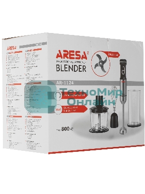 Блендер погружной Aresa AR-1124 серебристый, 800 Вт, плавная регулировка, турбо