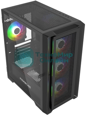 Компьютерный корпус Powercase Alisio Micro X4B V2, Tempered Glass, 4х 120мм ARGb fans, ARGb HUB, черный, mATX (CAMCXB-A4)