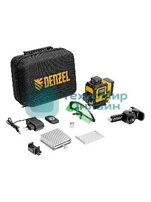 Лазерный уровень мультипризменный Denzel DLV-360-4C, 30 м, зеленый луч, Li-Ion 2,4 Aч, кейс