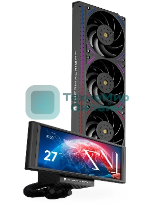 Водяное охлаждение для процессора Thermalright Trofeo Vision 360 (360mm, LED, Black, ARGB/Fans: 3x120mm, 69CFM, 27dBA, 2150RPM/Pump height 102mm, 6400RPM, Rad thickness 27mm/S: 1700, 1200, 1851, 115X, 2011, 2066, AM5, AM4)