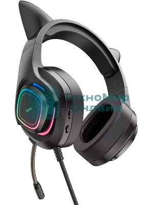 Гарнитура HOCO W107 Cute Cat чёрный, проводная, подсветка